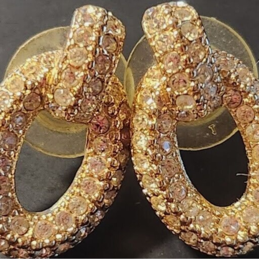 VINTAGE CHRISTIAN DIOR Signed Crystal Posts Oval Earrings 70's RARE - Picture 2 of 14